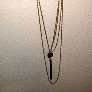 Alex and Ani gem starts at 16”, tassel ends at 23”